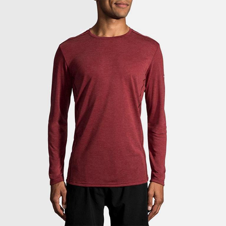 Brooks Distance NZ - Men's Long Sleeve Running Shirt - Red (81694-ZCME)